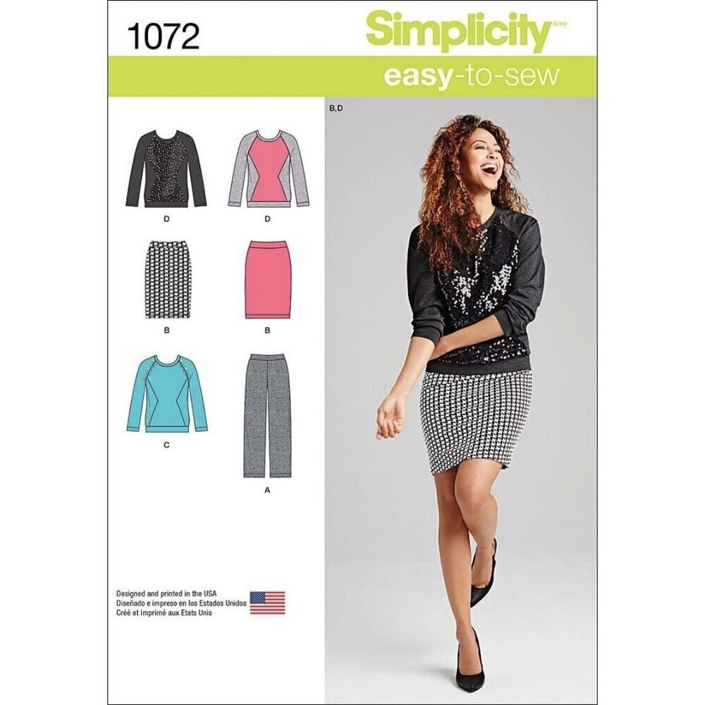 Simplicity Sewing Pattern 1072 0283 Knit‎ Top Skirt Pants Misses Size 8-16